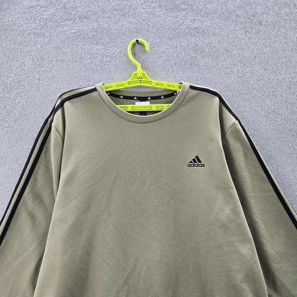 Adidas‎ Men Sweatshirt XL Olive PRIMEGREEN Logo Stripe Long Sleeve